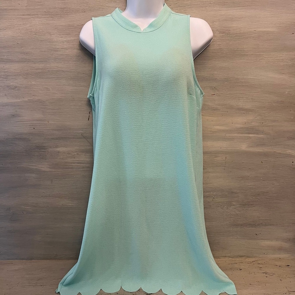 Mud Pie Mint Green Sleeveless High Collar Scallop‎ Hem Mini Dress Medium GC